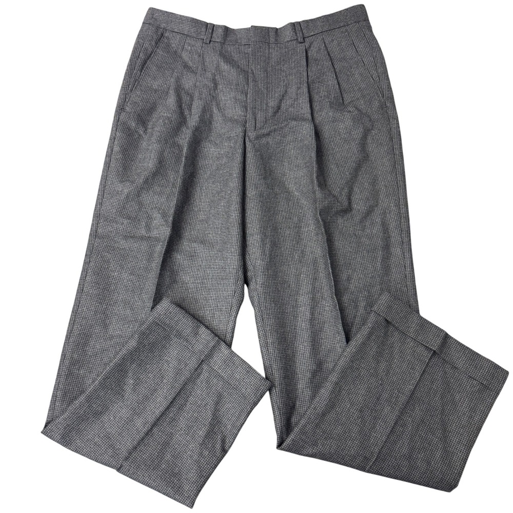 Brooks Brothers 346 Mens Grey Wool Houndstooth Pleated Cuffed Dress Pants 32x28